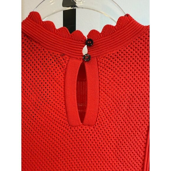 The Kooples Open Mesh Knit‎ Red Orange Maxi Dress Scalloped Keyhole Back S - Picture 10 of 14